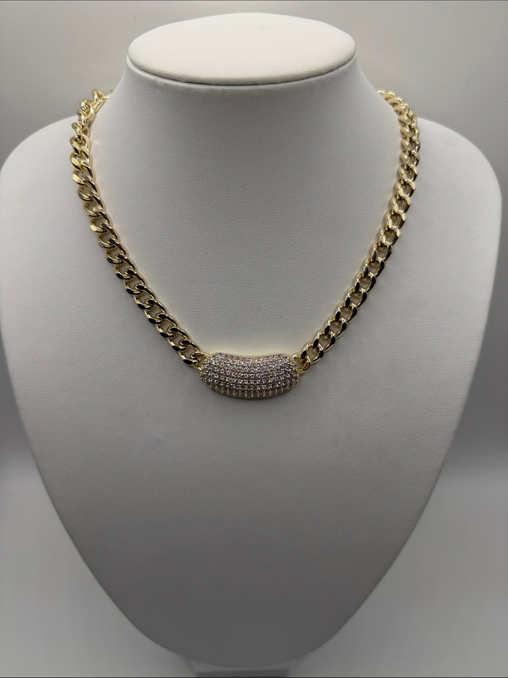 038. Gold Pavé Accent Cuban Chain Necklace 16” - 18”